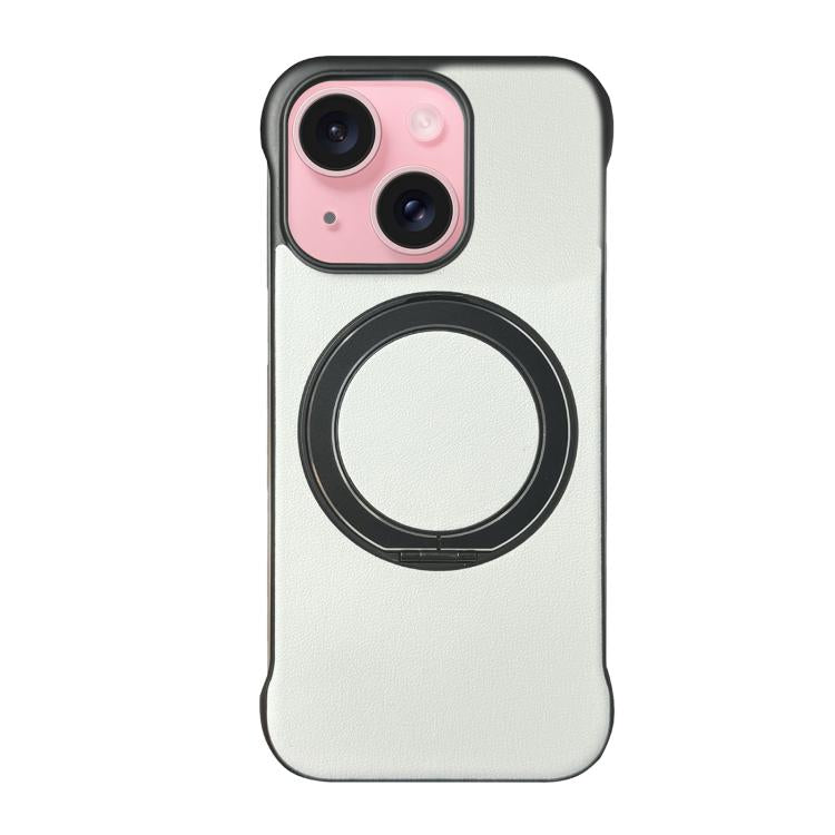 غطاء هاتف حامل MagSafe من PC بجلد بدون إطار، لهواتف iPhone 16 Plus، iPhone 16، iPhone 15 Pro Max، iPhone 15 Pro، iPhone 15 Plus، iPhone 15
