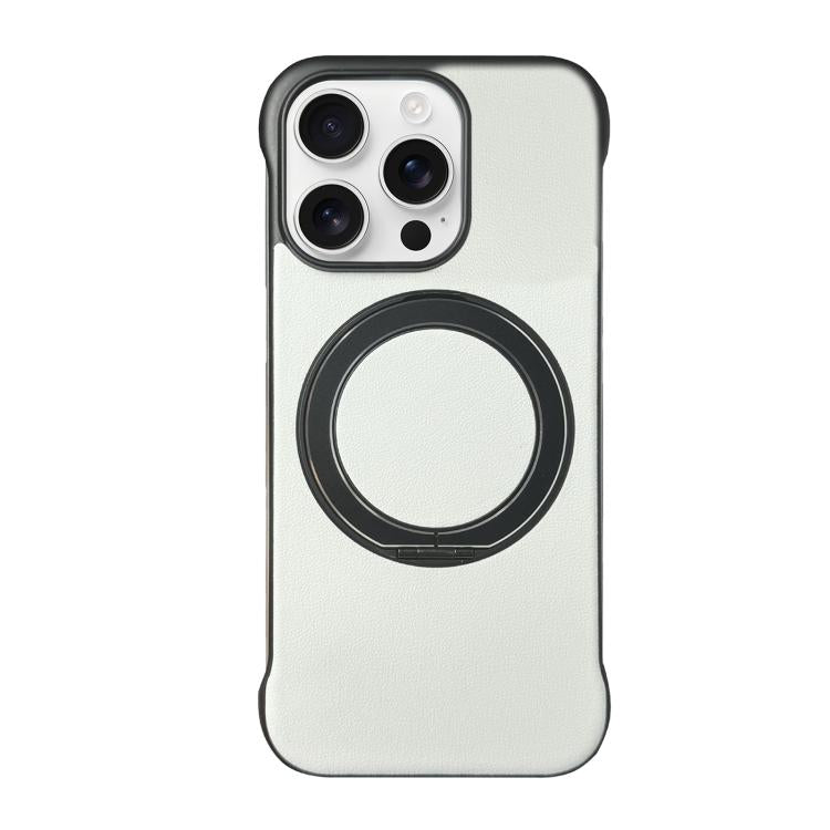 غطاء هاتف حامل MagSafe من PC بجلد بدون إطار، لهواتف iPhone 17 Pro Max، iPhone 17 Pro، iPhone 17، iPhone Air، iPhone 16 Pro Max، iPhone 16 Pro
