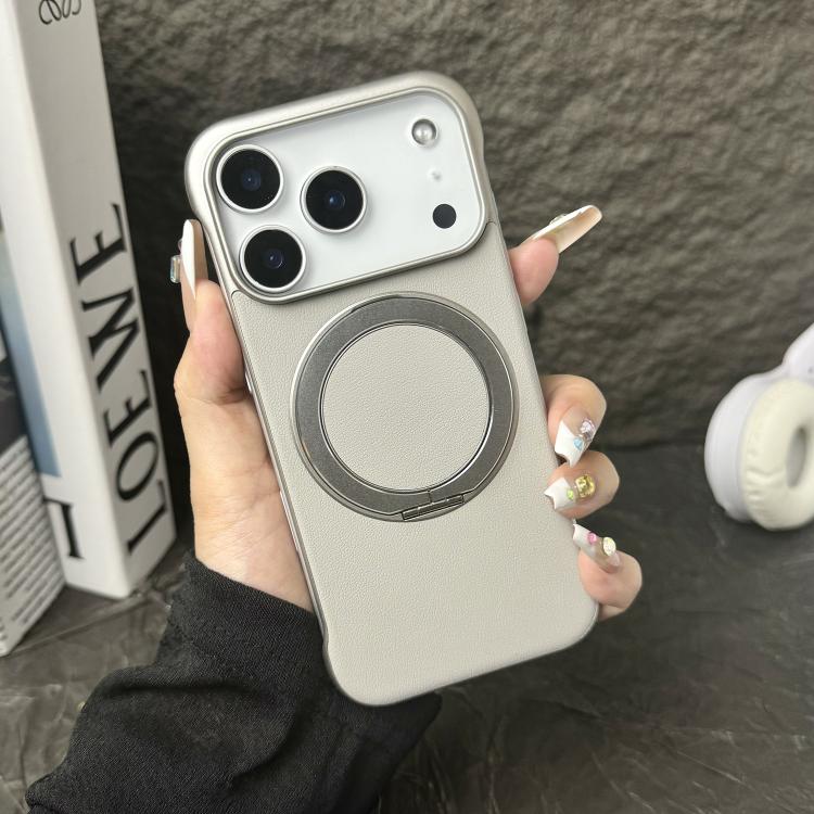 غطاء هاتف حامل MagSafe من PC بجلد بدون إطار، لهواتف iPhone 17 Pro Max، iPhone 17 Pro، iPhone 17، iPhone Air، iPhone 16 Pro Max، iPhone 16 Pro