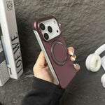 غطاء هاتف حامل MagSafe من PC بجلد بدون إطار، لهواتف iPhone 16 Plus، iPhone 16، iPhone 15 Pro Max، iPhone 15 Pro، iPhone 15 Plus، iPhone 15