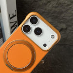 غطاء هاتف حامل MagSafe من PC بجلد بدون إطار، لهواتف iPhone 17 Pro Max، iPhone 17 Pro، iPhone 17، iPhone Air، iPhone 16 Pro Max، iPhone 16 Pro