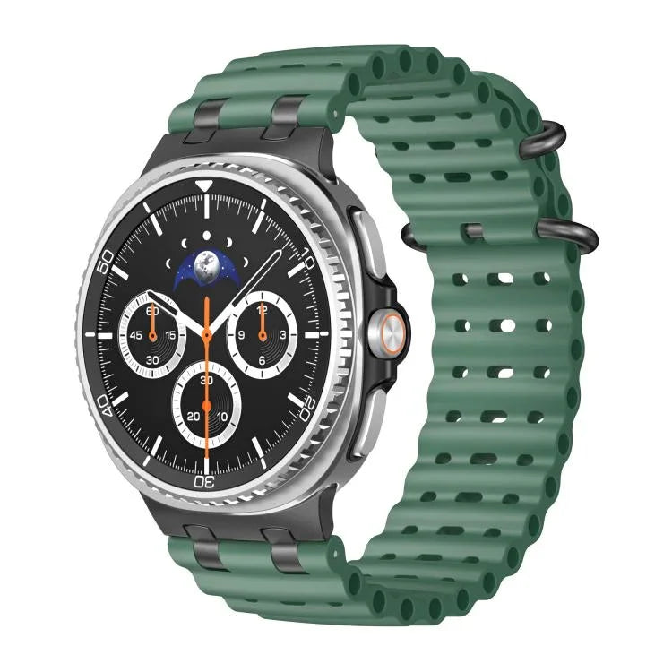 Ocean Breathable Holes Black Ring Buckle Silicone Watch Band, For Samsung Galaxy Watch8 / Watch8 Classic