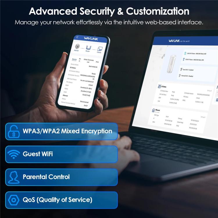 WAVLINK WNF100X3NR-B إصدار عالمي مع فتحة نانو SIM راوتر CPE 5G NR واي فاي 6، المواصفات: قابس الولايات المتحدة، WNF100X3NR-B