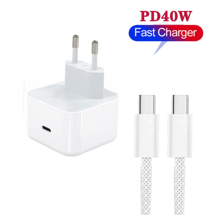 شاحن A3365 PD40W USB-C / Type-C مع كابل بيانات Type-C إلى Type-C، قابس الاتحاد الأوروبي، قابس الاتحاد الأوروبي + كابل Type-C بطول 1 متر، قابس الاتحاد الأوروبي + كابل Type-C بطول 2 متر