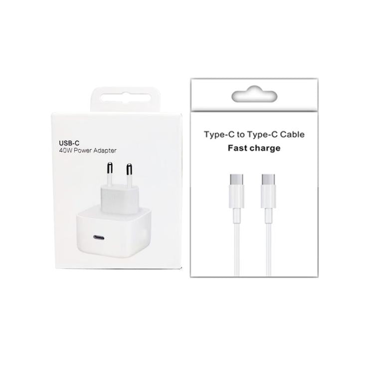 شاحن A3365 PD40W USB-C / Type-C مع كابل بيانات Type-C إلى Type-C، قابس الاتحاد الأوروبي، قابس الاتحاد الأوروبي + كابل Type-C بطول 1 متر، قابس الاتحاد الأوروبي + كابل Type-C بطول 2 متر