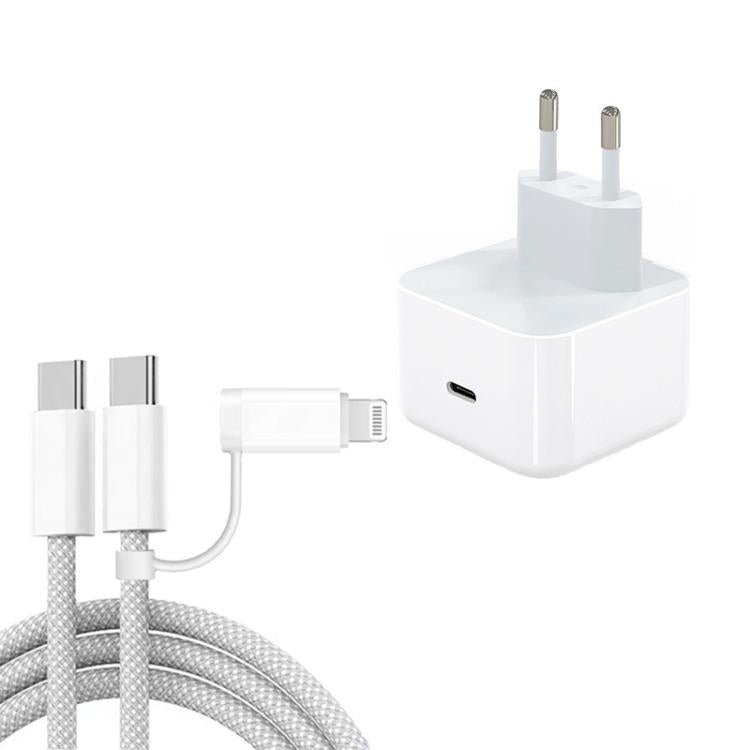 شاحن A3365 PD40W بمنفذ USB-C / Type-C مع كابل بيانات Type-C إلى Type-C / 8 دبوس، قابس أوروبي + كابل 2 في 1 بطول 1 متر