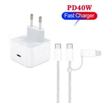 شاحن A3365 PD40W بمنفذ USB-C / Type-C مع كابل بيانات Type-C إلى Type-C / 8 دبوس، قابس أوروبي + كابل 2 في 1 بطول 1 متر