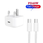 شاحن A3365 PD40W USB-C / Type-C مع كابل بيانات Type-C إلى Type-C، قابس المملكة المتحدة، قابس المملكة المتحدة + كابل Type-C بطول 1 متر، قابس المملكة المتحدة + كابل Type-C بطول 2 متر