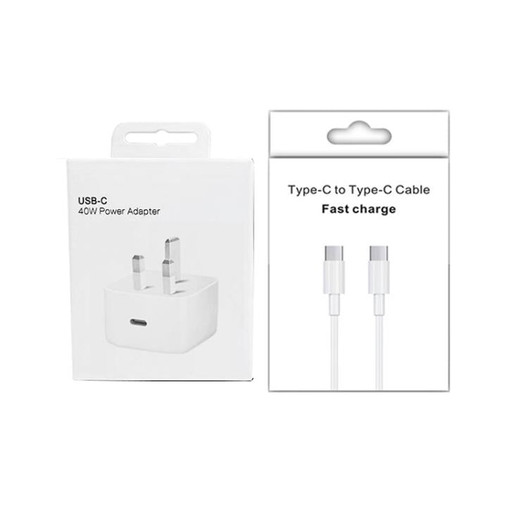 A3365 PD40W USB-C / Type-C Charger with Type-C to Type-C Data Cable, UK Plug, UK Plug + 1m Type-C Cable, UK Plug + 2m Type-C Cable