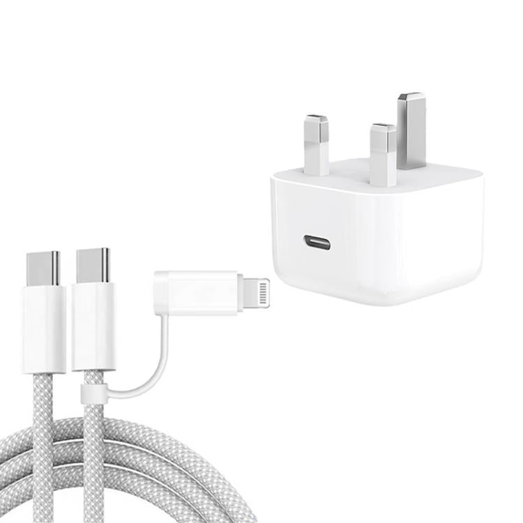 شاحن A3365 PD40W بمنفذ USB-C / Type-C مع كابل بيانات Type-C إلى Type-C / 8 دبوس، قابس بريطاني + كابل 2 في 1 بطول 1 متر