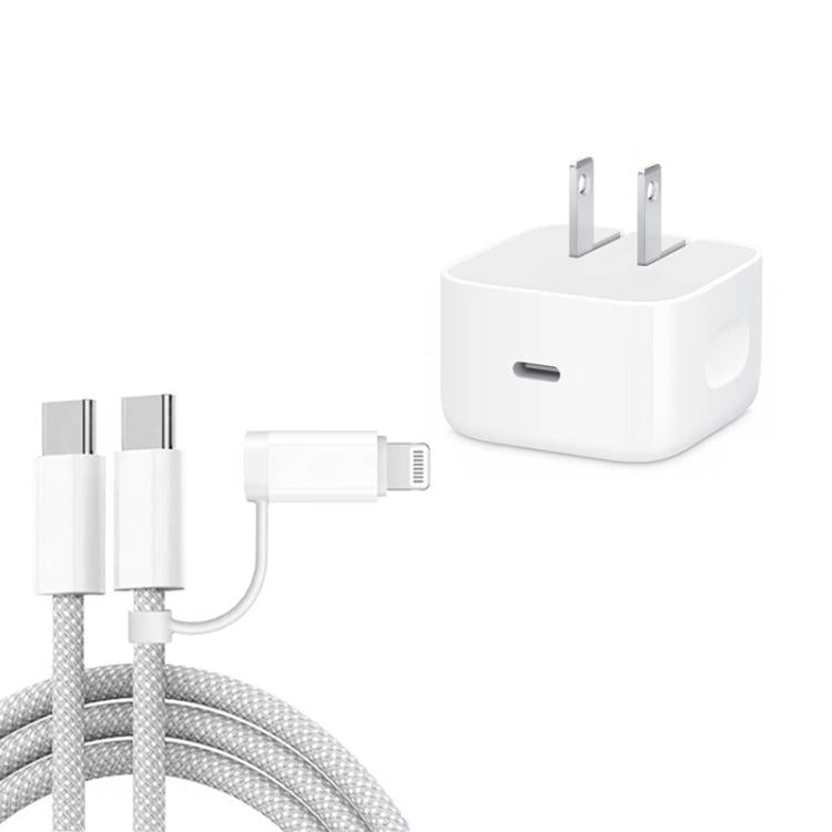 شاحن A3365 PD40W بمنفذ USB-C / Type-C مع كابل بيانات Type-C إلى Type-C / 8 دبوس، قابس أمريكي + كابل 2 في 1 بطول 1 متر