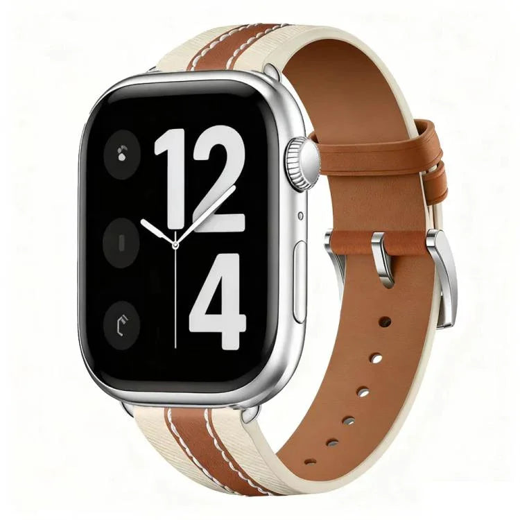 سوار ساعة من الجلد الطبيعي ملون بتصميم متباين، لساعة آبل 46مم / 49مم / 45مم / 44مم، لساعة آبل 42مم / 41مم / 40مم / 38مم