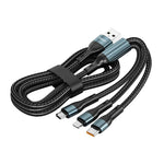 كابل شحن سريع ENKAY 3 في 1 بقوة 120 واط USB إلى 8 دبابيس / Type-C / Micro USB مضفر من النايلون، الطول: 1.2 متر، ENK-CB184