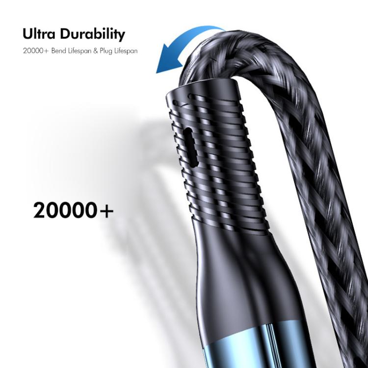 كابل شحن سريع ENKAY 3 في 1 بقوة 120 واط USB إلى 8 دبابيس / Type-C / Micro USB مضفر من النايلون، الطول: 1.2 متر، ENK-CB184