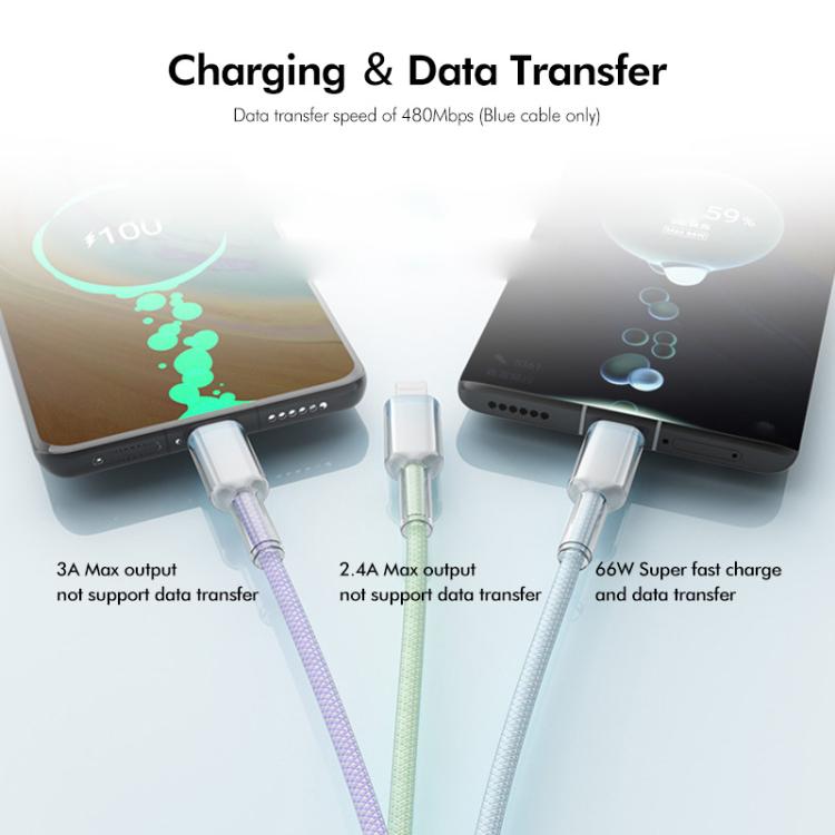 كابل شحن سريع ENKAY 120 واط USB إلى Type-C مزدوج و8 دبابيس مضفر من النايلون، الطول: 1.2 متر، ENK-CB185