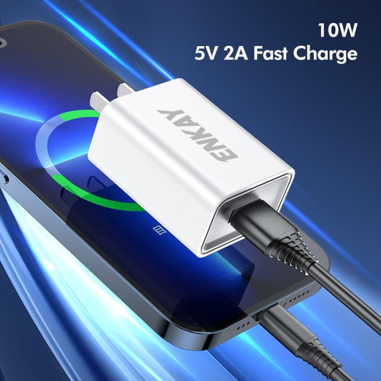 شاحن حائطي USB بقوة 10 واط ENKAY، 5 فولت 2 أمبير، قابس أوروبي، قابس أمريكي