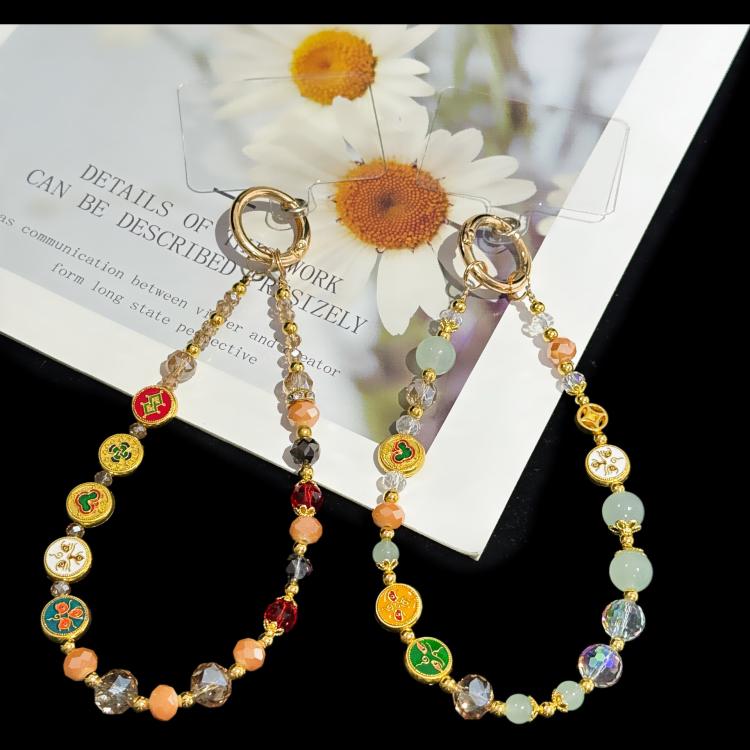 Enameled Auspicious Prosperity Good Fortune Bracelet, Green, Colorful