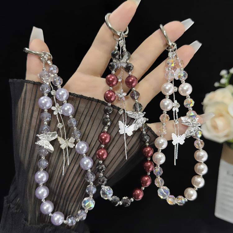 Alloy Butterfly Tassel Phone Charm, Pink, Green, Purple, Red, Orange