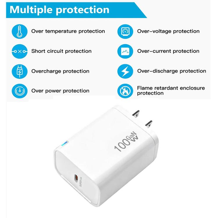 شاحن TE-PD46 GaN بقوة 100 واط PD و45 واط متوافق بالكامل مع كابل بيانات Type-C إلى Type-C، قابس أمريكي