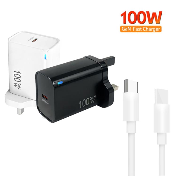 شاحن TE-PD46 GaN بقوة 100 واط PD و45 واط متوافق بالكامل مع كابل بيانات Type-C إلى Type-C، قابس بريطاني