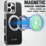 غطاء هاتف مغناطيسي مع حامل دوار 360 مطلي بالكهرباء بنسيج Suteni G6 Crazy Horse، لأجهزة iPhone 13 Pro Max، iPhone 13 Pro