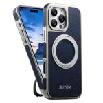 غطاء هاتف مغناطيسي مع حامل دوار 360 مطلي بالكهرباء بنسيج Suteni G6 Crazy Horse، لأجهزة iPhone 13 Pro Max، iPhone 13 Pro