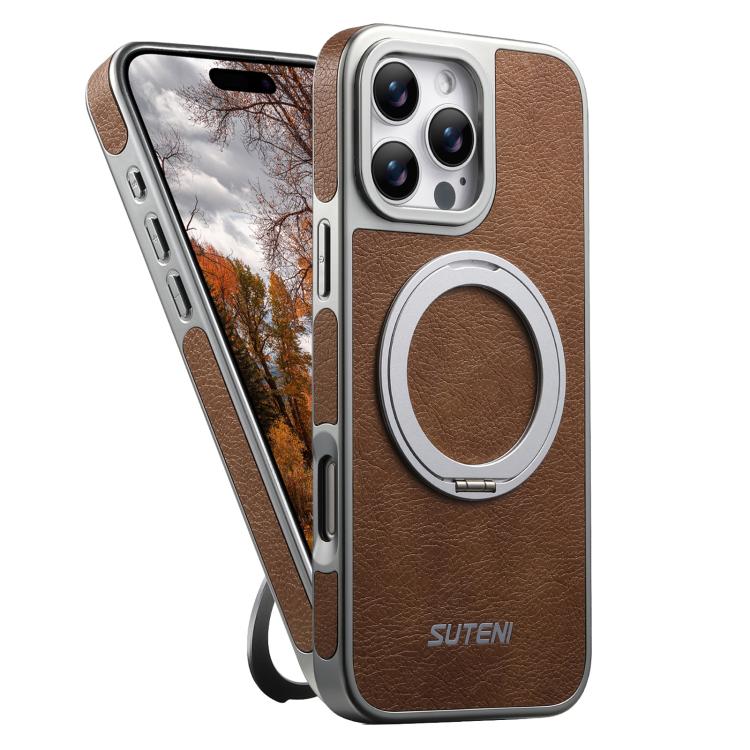 غطاء هاتف مغناطيسي مع حامل دوار 360 مطلي بالكهرباء بنسيج Suteni G6 Crazy Horse، لأجهزة iPhone 13 Pro Max، iPhone 13 Pro