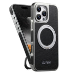 غطاء هاتف مغناطيسي مع حامل دوار 360 مطلي بالكهرباء بنسيج Suteni G6 Crazy Horse، لأجهزة iPhone 13 Pro Max، iPhone 13 Pro