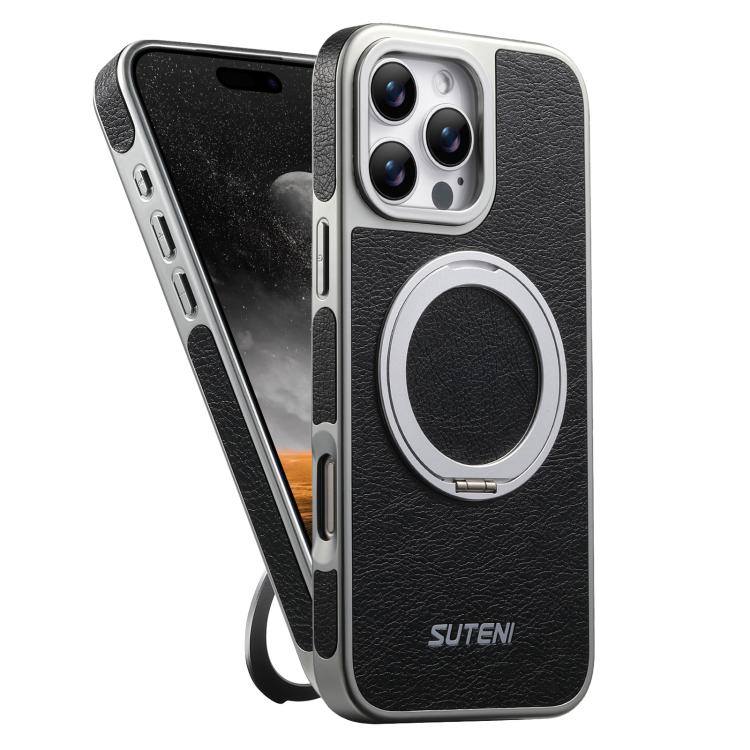 غطاء هاتف مغناطيسي مع حامل دوار 360 مطلي بالكهرباء بنسيج Suteni G6 Crazy Horse، لأجهزة iPhone 13 Pro Max، iPhone 13 Pro