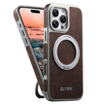 غطاء هاتف مغناطيسي مع حامل دوار 360 مطلي بالكهرباء بنسيج Suteni G6 Crazy Horse، لأجهزة iPhone 13 Pro Max، iPhone 13 Pro