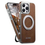 غطاء هاتف مغناطيسي مع حامل دوار 360 مطلي بالكهرباء بنسيج Suteni G6 Crazy Horse، لأجهزة iPhone 13 Pro Max، iPhone 13 Pro