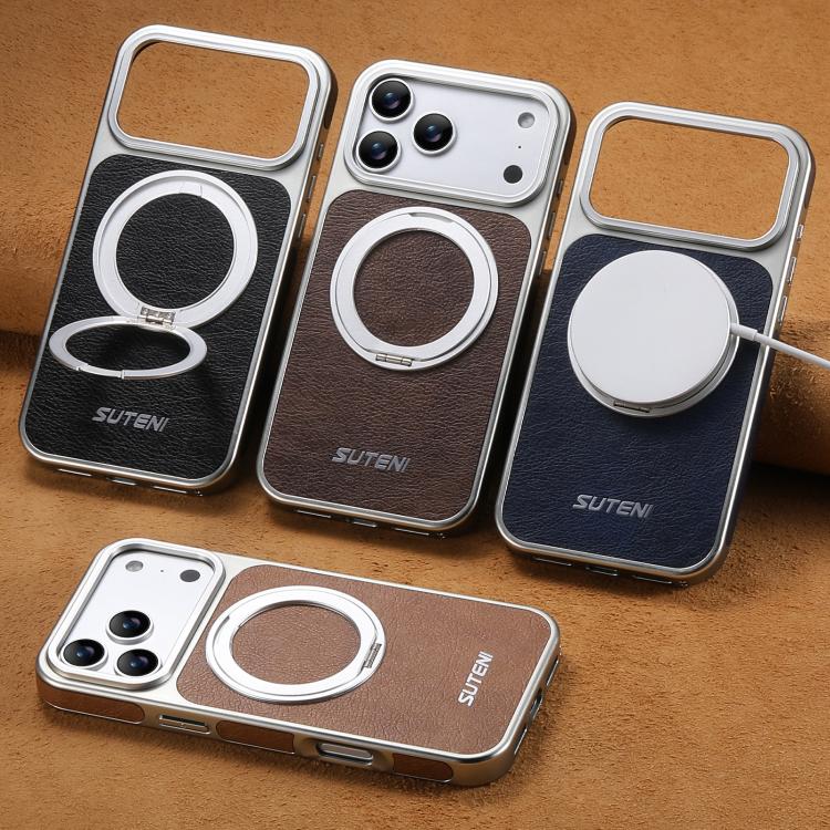 غطاء هاتف مغناطيسي مع حامل دوار 360 مطلي بالكهرباء بنسيج Suteni G6 Crazy Horse، لأجهزة iPhone 13 Pro Max، iPhone 13 Pro