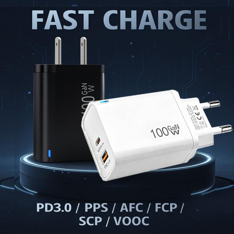 PD47 100W GaN PD Type-C, QC3.0 USB Fully Compatible Protocol Charger, EU Plug, EU Plug