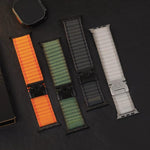 سوار ساعة نايلون عريض مخطط بنمط حزام المظلة، لساعة آبل 46مم / 49مم / 45مم / 44مم، لساعة آبل 42مم / 41مم / 40مم / 38مم