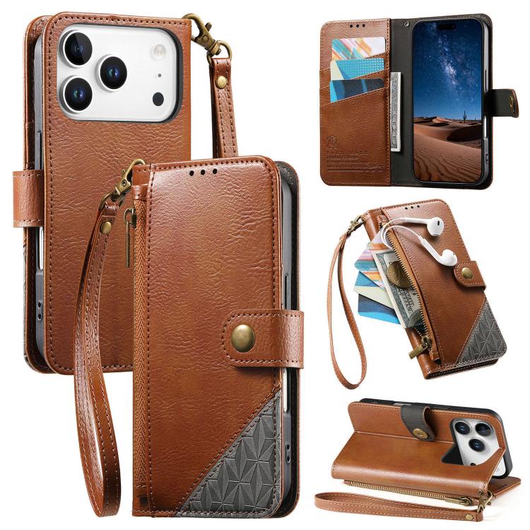 غطاء هاتف محفظة بسحاب من الجلد النباتي مع حزام، لهواتف iPhone 17 Pro Max، iPhone 17 Pro، iPhone 17، iPhone Air، iPhone 16 Pro Max، iPhone 16 Pro، iPhone 16 Plus، iPhone 16