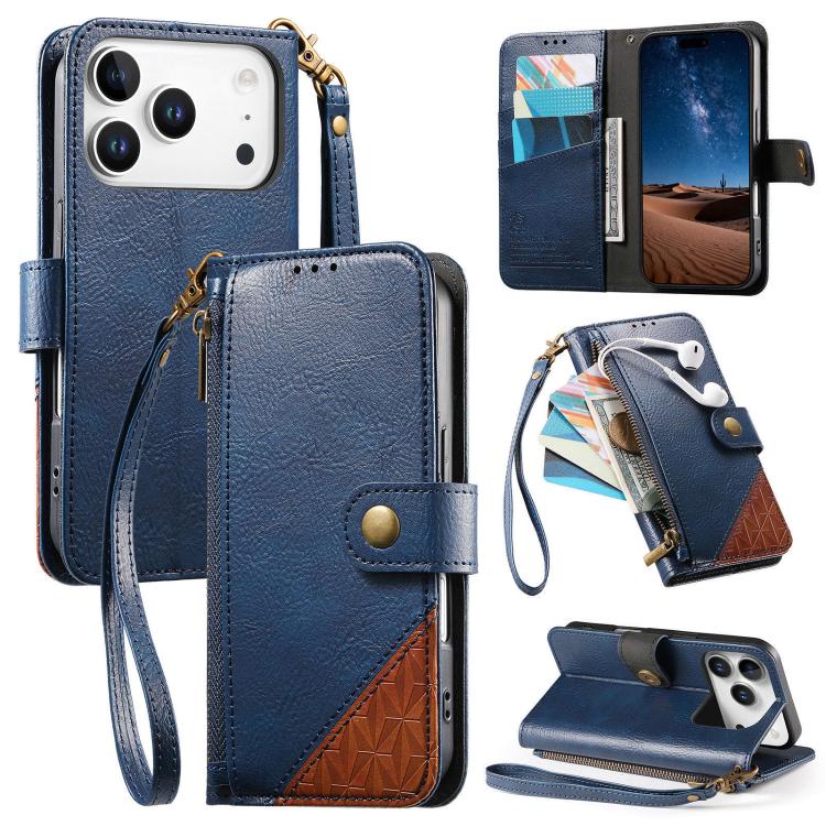 غطاء هاتف محفظة بسحاب من الجلد النباتي مع حزام، لهواتف iPhone 17 Pro Max، iPhone 17 Pro، iPhone 17، iPhone Air، iPhone 16 Pro Max، iPhone 16 Pro، iPhone 16 Plus، iPhone 16