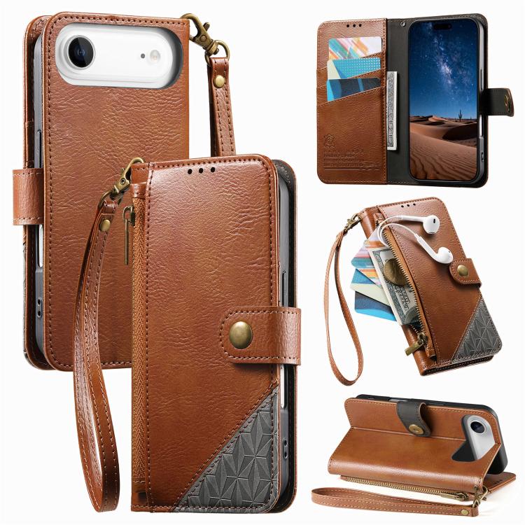 غطاء هاتف محفظة بسحاب من الجلد النباتي مع حزام، لهواتف iPhone 17 Pro Max، iPhone 17 Pro، iPhone 17، iPhone Air، iPhone 16 Pro Max، iPhone 16 Pro، iPhone 16 Plus، iPhone 16