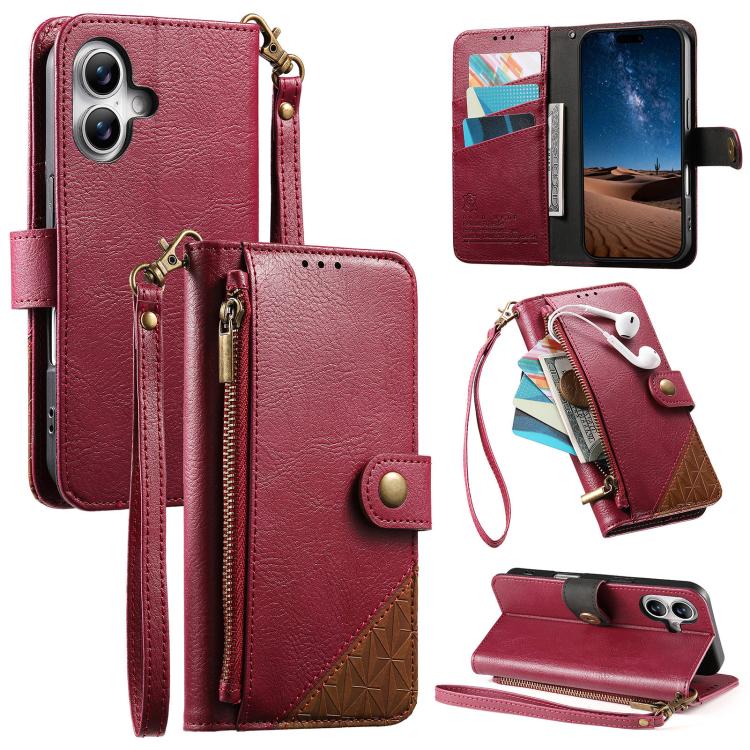 غطاء هاتف محفظة بسحاب من الجلد النباتي مع حزام، لهواتف iPhone 17 Pro Max، iPhone 17 Pro، iPhone 17، iPhone Air، iPhone 16 Pro Max، iPhone 16 Pro، iPhone 16 Plus، iPhone 16