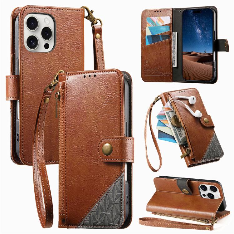 غطاء هاتف محفظة بسحاب من الجلد النباتي مع حزام، لهواتف iPhone 17 Pro Max، iPhone 17 Pro، iPhone 17، iPhone Air، iPhone 16 Pro Max، iPhone 16 Pro، iPhone 16 Plus، iPhone 16