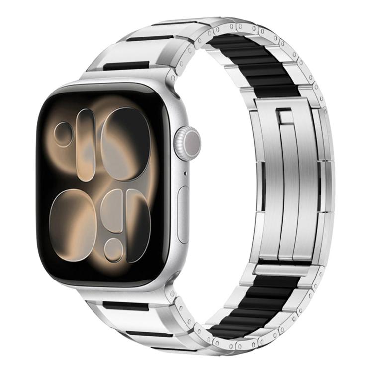 سوار ساعة من الفولاذ المقاوم للصدأ مزين بمطاط متعدد الأوجه، لساعات آبل 46مم / 49مم / 45مم / 44مم، لساعات آبل 42مم / 41مم / 40مم / 38مم