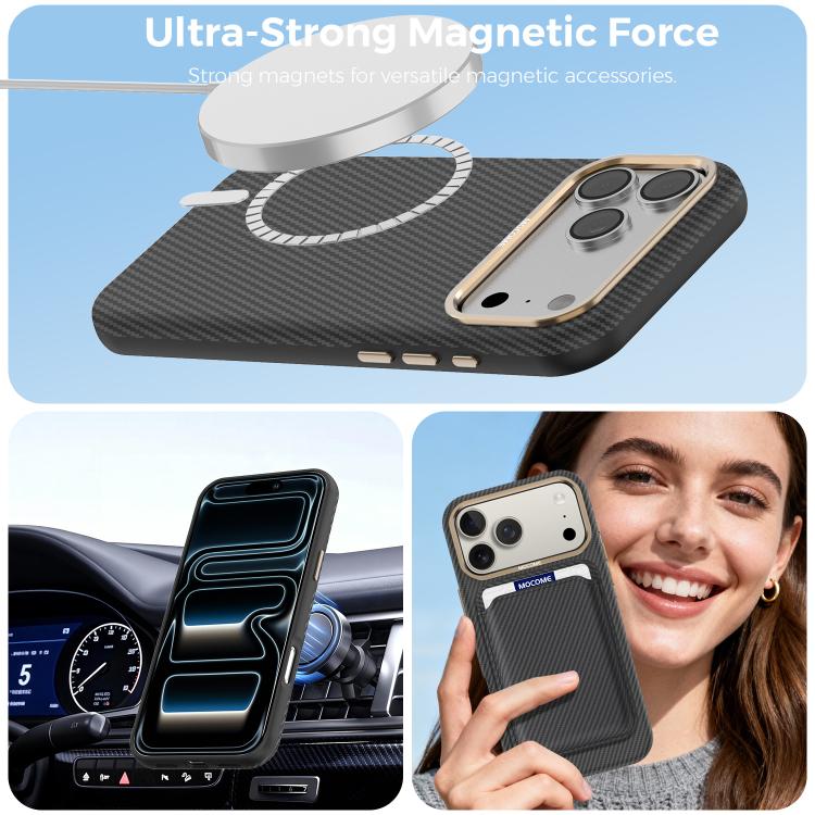 غطاء هاتف مقاوم للصدمات مغناطيسي بنسيج ألياف الكيفلار والكربون من Mocome، لهاتف iPhone 17 Pro Max