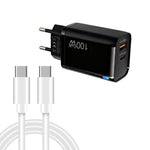 PD47 GaN 100W PD Type-C + QC3.0 USB Charger with Type-C to Type-C Data Cable, EU Plug, EU Plug