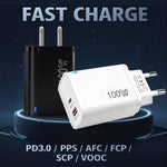 PD47 GaN 100W PD Type-C + QC3.0 USB Charger with Type-C to Type-C Data Cable, EU Plug, EU Plug