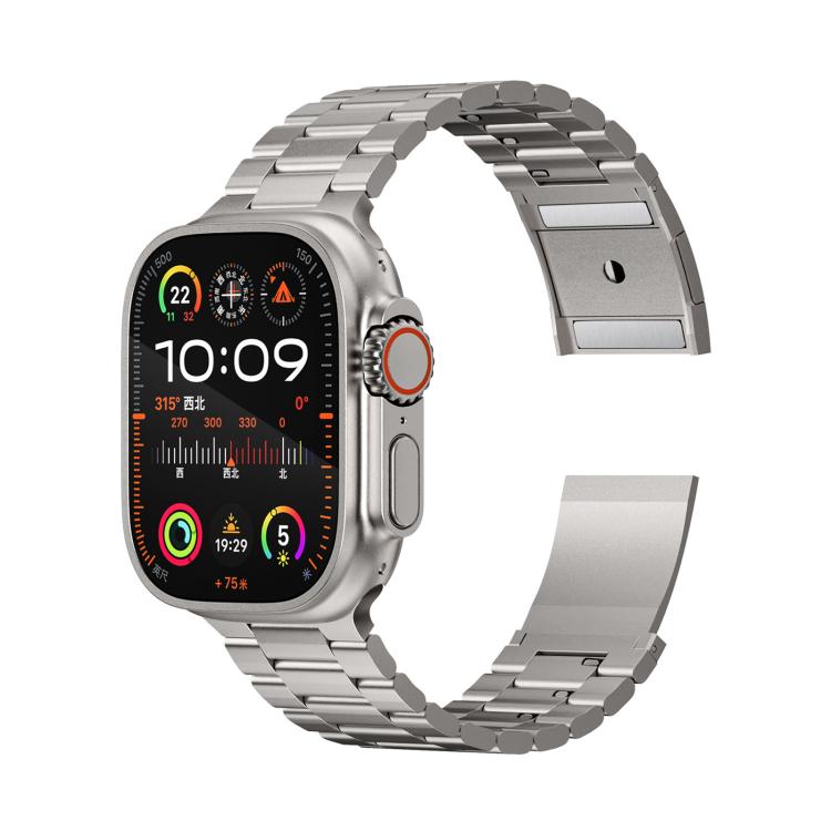 سوار ساعة من سبيكة التيتانيوم بثلاث خرزات وقفل مغناطيسي لساعات Apple Watch بمقاسات 46 مم / 49 مم / 45 مم / 44 مم، لساعات Apple Watch بمقاسات 42 مم / 41 مم / 40 مم / 38 مم