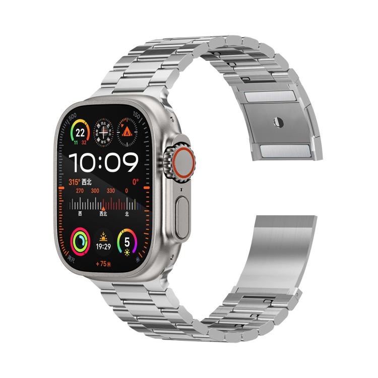 سوار ساعة من سبيكة التيتانيوم بثلاث خرزات وقفل مغناطيسي لساعات Apple Watch بمقاسات 46 مم / 49 مم / 45 مم / 44 مم، لساعات Apple Watch بمقاسات 42 مم / 41 مم / 40 مم / 38 مم