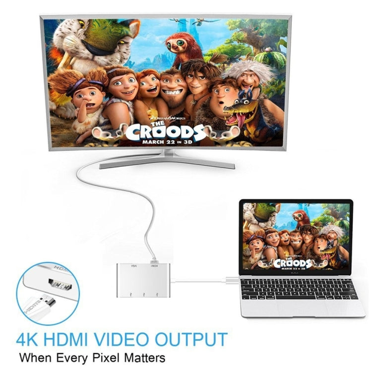 محول موزع USB C إلى HDMI وVGA وUSB 5 في 1 USB 3.1 للابتوب لماك بوك، كروم بوك بيكسل، هواوي ميت بوك، HDMI+VGA+3xUSB3.0 إلى Type-C