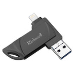 ذاكرة فلاش Richwell DXZ66 بسعة 16 جيجابايت 3 في 1 Micro USB + 8 Pin + USB 3.0 متوافقة مع iPhone و IOS