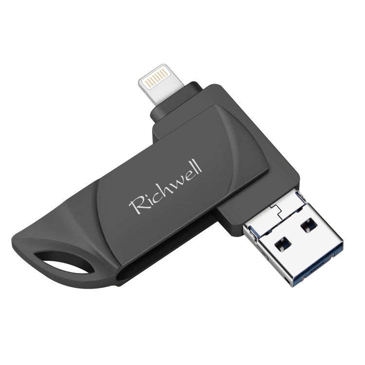 ذاكرة فلاش Richwell DXZ66 بسعة 16 جيجابايت 3 في 1 Micro USB + 8 Pin + USB 3.0 متوافقة مع iPhone و IOS