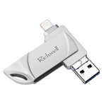 ذاكرة فلاش Richwell DXZ66 بسعة 16 جيجابايت 3 في 1 Micro USB + 8 Pin + USB 3.0 متوافقة مع iPhone و IOS