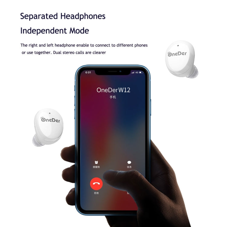 سماعة أذن لاسلكية OneDer W12 مقاومة للماء بمعيار IPX5 وصوت ستيريو عالي الدقة سماعة بلوتوث TWS